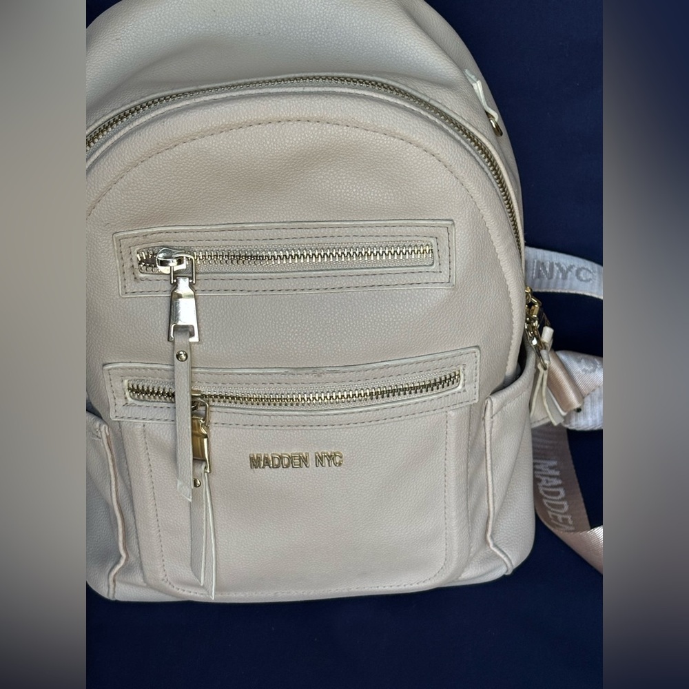 Steve Madden Cream Backpack with Structured Design and gold Accents